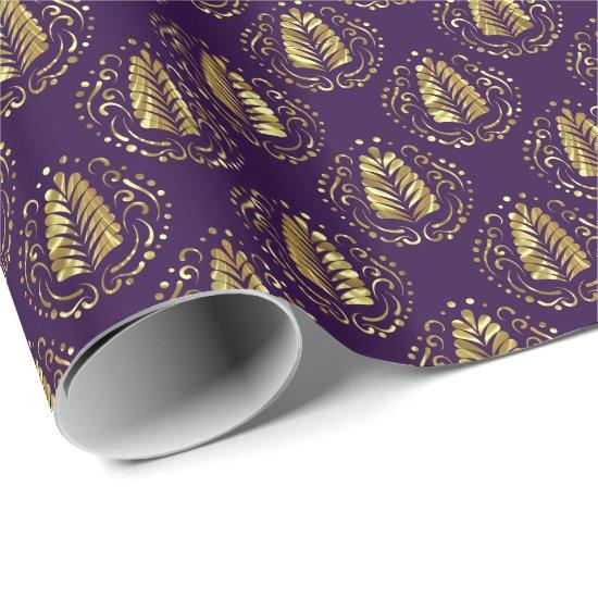 Purple & Gold Stylized Feather Modern Damasks