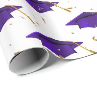 Purple Graduation Caps and Gold Confetti