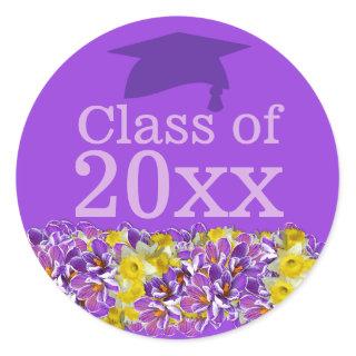 Purple Graduation Sticker w Spring Flowers