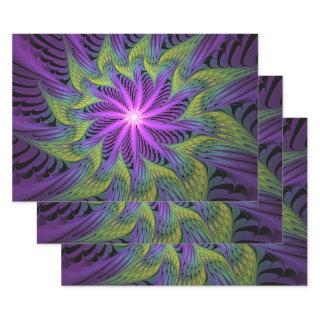 Purple Green Flower Modern Abstract Fractal Art  Sheets