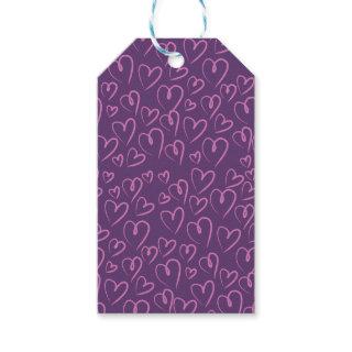 Purple Hand Drawn Heart Pattern Gift Tags