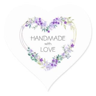 Purple Handmade with Love Quote Floral Heart Heart Sticker