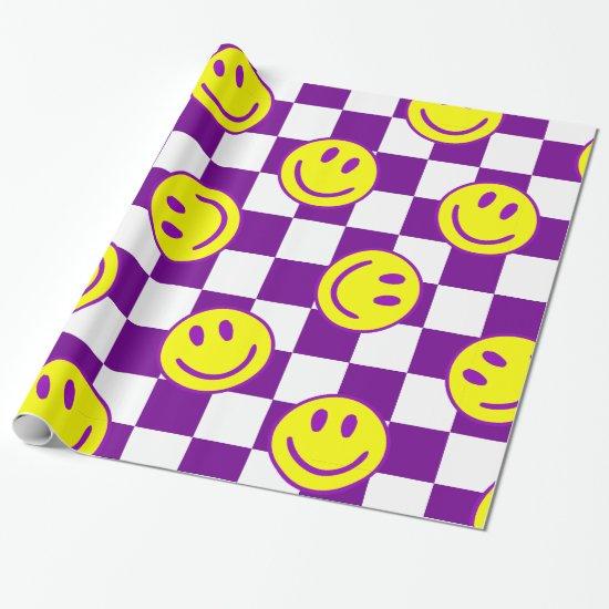 purple happy face check groovy