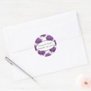 Purple Heart Leaf Tree Wedding Save the Date Classic Round Sticker