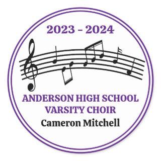 Purple High School Choir Custom Party Classic Round Sticker