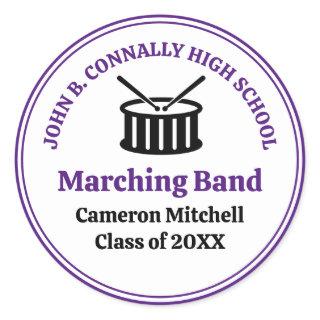 Purple High School Marching Band Custom Party Classic Round Sticker