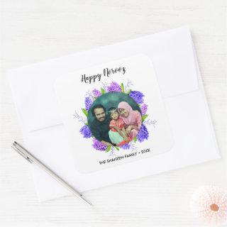 Purple Hyacinth Wreath Happy Norooz New Year Photo Square Sticker