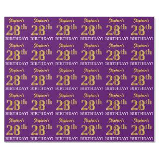Purple, Imitation Gold Look "28th BIRTHDAY"
