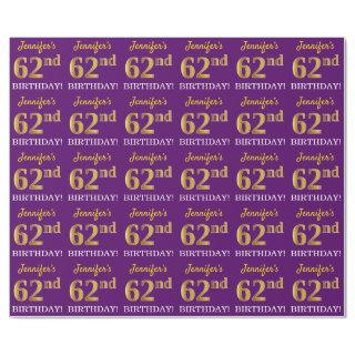 Purple, Imitation Gold Look "62nd BIRTHDAY"