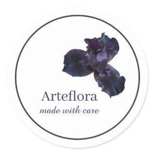 Purple iris flower florist shop branding branded classic round sticker