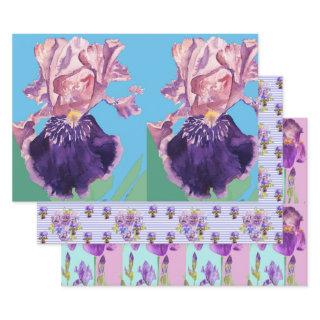 Purple Iris Irises flower Watercolor Painting  Sheets