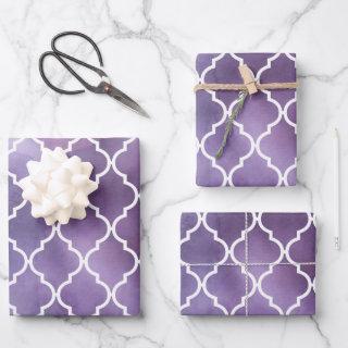 Purple Latticework, Quatrefoil, Watercolors  Sheets