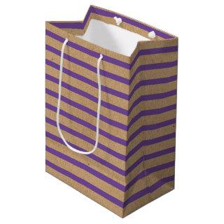 Purple Lavender Violet Lines Faux Rustic Kraft Medium Gift Bag