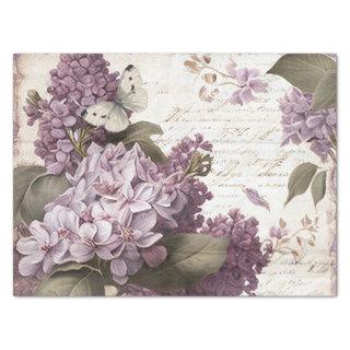 Purple Lilac Flower Butterfly Script Decoupage  Tissue Paper