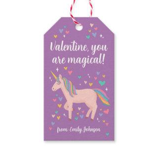 Purple Magical Unicorn Kids Classroom Valentine Gift Tags
