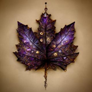 Purple Maple Leaf with Gold Wine Gift Box