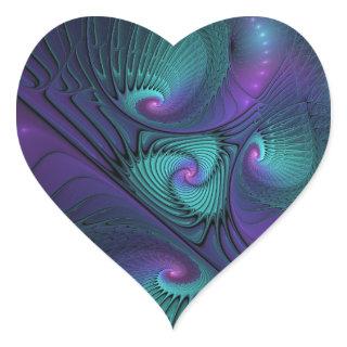 Purple meets Turquoise modern abstract Fractal Art Heart Sticker