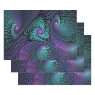 Purple meets Turquoise modern abstract Fractal Art  Sheets