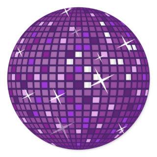 PURPLE MIRROR DISCO BALL CLASSIC ROUND STICKER