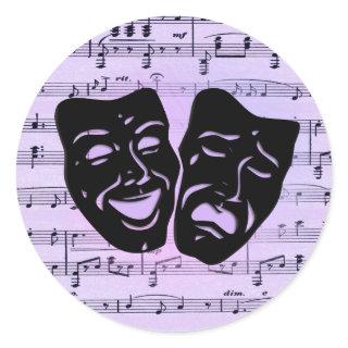 Purple Music and Theater Masks Classic Round Sticker