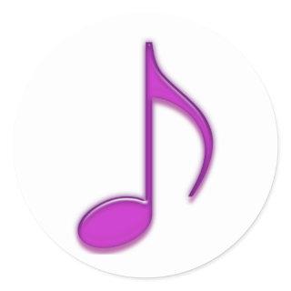 Purple Musical Emboss 8th Note Classic Round Sticker