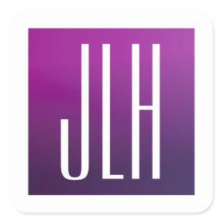 Purple Ombre & White Initials or other Text Square Sticker