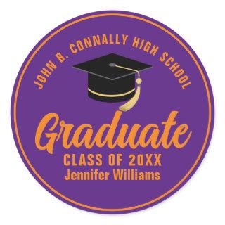 Purple Orange Graduate Custom 2024 Graduation Classic Round Sticker