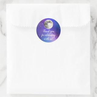 Purple Outer Space Stars Over the Moon Celestial Classic Round Sticker