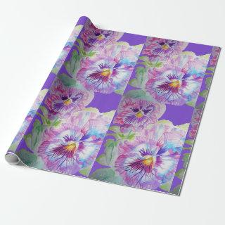 Purple Pansy flowers floral Watercolor Wrapping