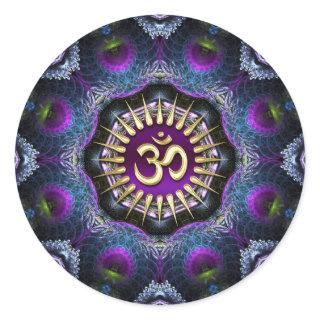 Purple Pink Fractals OM Shield Art Classic Round Sticker