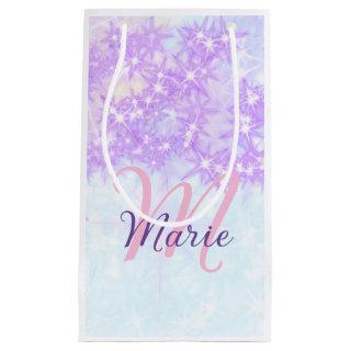 Purple pink glitter star monogram add letter text small gift bag