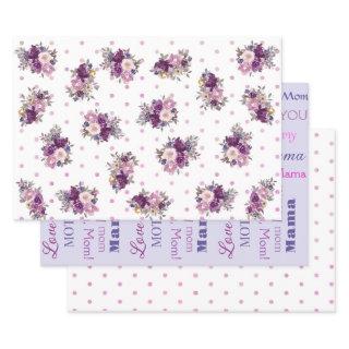 Purple Polka Dots Flowers and Mother Word Art  Sheets