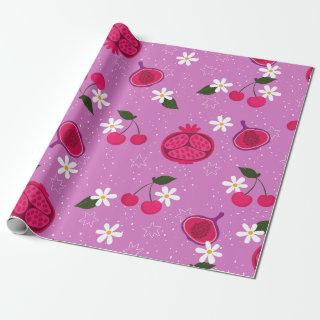 purple pomegranate fruit cherry floral daisy
