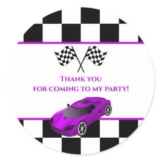 Purple Race Car | Kids Birthday Party Favor Classic Round Sticker