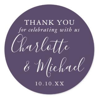 Purple Signature Wedding Favour Thank You Classic Round Sticker