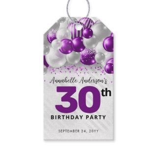 Purple Silver Balloon Glam Glitter Favor Birthday Gift Tags