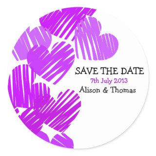 Purple sketchy hearts 'Save the date' Sticker
