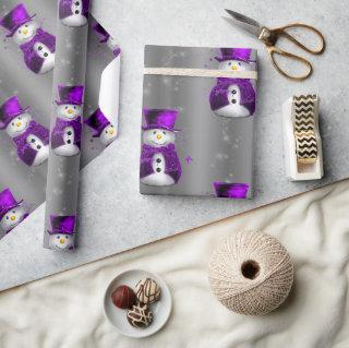 Purple Snowmen on Dark Silver Christmas