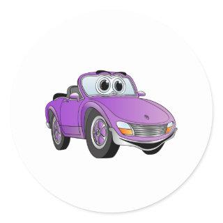 Purple Sports Car Convertible Cartoon Classic Round Sticker