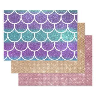 Purple Teal Glitter Mermaid Scallop Scales  Sheets