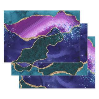 Purple & Teal & Gold Glitter Peacock Agate  Sheets