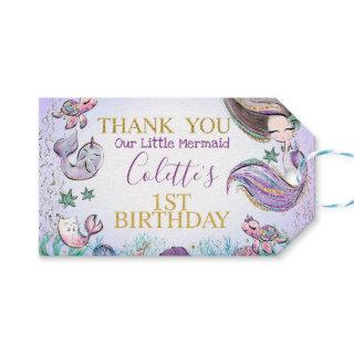Purple Teal Mermaid Birthday Gift Tag