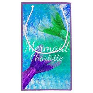 Purple & Teal Mermaid Tails and Scales First Name Small Gift Bag