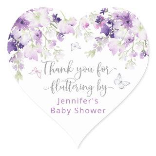 Purple thank you for fluttering by classic heart sticker