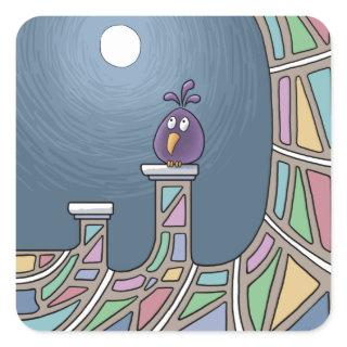 Purple Tiki Bird with full moon  Square Sticker