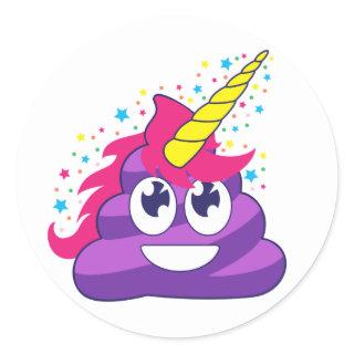 Purple Unicorn Poop Emoji Round Stickers