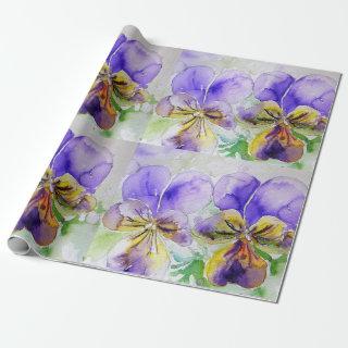 Purple Viola Pansy flowers Watercolor Wrapping