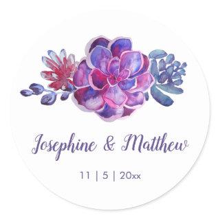 Purple Watercolor Succulents Wedding Stickers