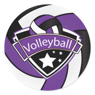 Purple, White and Black Volleyball Superstar Classic Round Sticker
