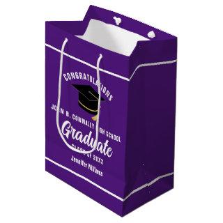 Purple White Graduate Custom 2025 Graduation Party Medium Gift Bag